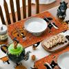 Artoid Mode Ghost Cat Halloween Round Placemats Set of 6, 14 Inch Table Mats for Party Kitchen Dining(Orange)