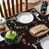 Artoid Mode Spooky Skeleton Halloween Placemats Set of 4, 12×18 Inch Seasonal Table Mats for Party Kitchen Dining Decoration(Black/Beige)
