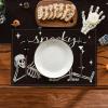 Artoid Mode Spooky Skeleton Halloween Placemats Set of 4, 12×18 Inch Seasonal Table Mats for Party Kitchen Dining Decoration(Black/Beige)