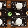 Artoid Mode Spooky Skeleton Halloween Placemats Set of 4, 12×18 Inch Seasonal Table Mats for Party Kitchen Dining Decoration(Black/Beige)