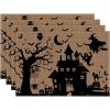 Artoid Mode Black White Spooky Haunted House Tree Ghost Witch Halloween Placemats Set of 4, 12×18 Inch Seasonal Fall Holiday Table Mats for Party Kitchen Dining Decoration(Brown)