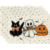 Artoid Mode Ghost Cat Halloween Round Placemats Set of 6, 14 Inch Table Mats for Party Kitchen Dining(Beige)