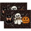 Artoid Mode Ghost Cat Halloween Round Placemats Set of 6, 14 Inch Table Mats for Party Kitchen Dining(Black)