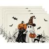 Artoid Mode Ghost Halloween Placemats Set of 4, 12×18 Inch I Hope You Brought Boos Table Mats for Party Kitchen Dining Decoration(Black/Beige)