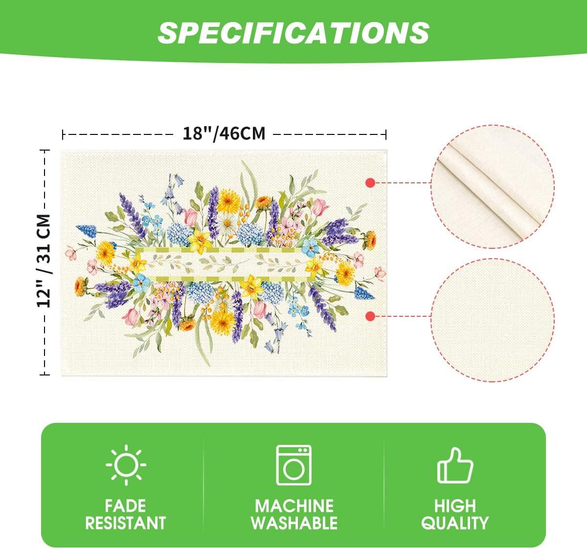 imageArtoid Mode Bloom Flowers Tulip Spring Placemats Set of 4 12x18 Inch Seasonal Table Mats for Party Kitchen Dining Decoration