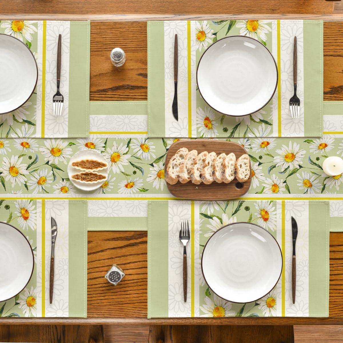 imageArtoid Mode Eucalyptus Leaves Daisy Vase Placemats for Dining Table 12 x 18 Inch Spring Easter Summer Seasonal Holiday Decoration Rustic Vintage Washable Table Mats Set of 4 GreenGreen