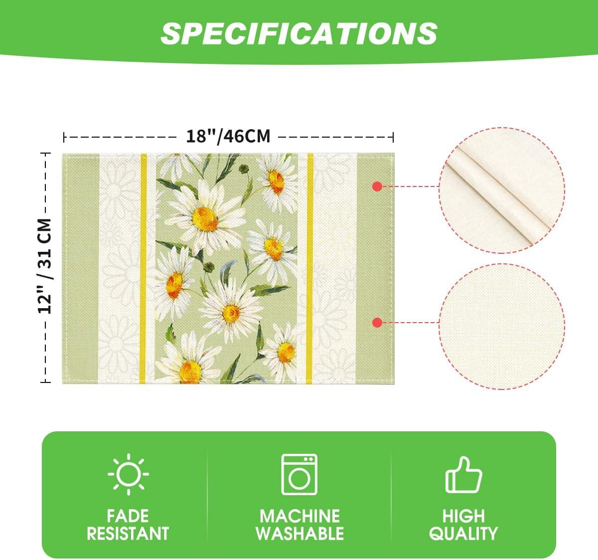 imageArtoid Mode Eucalyptus Leaves Daisy Vase Placemats for Dining Table 12 x 18 Inch Spring Easter Summer Seasonal Holiday Decoration Rustic Vintage Washable Table Mats Set of 4 GreenGreen