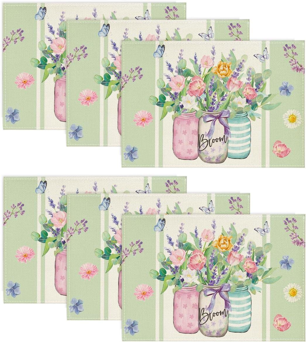 imageArtoid Mode Green Bloom Vase Floral Spring Round Placemats Set of 4 14 Inch Summer Holiday Round Table Mats for Dining DecorationGreen
