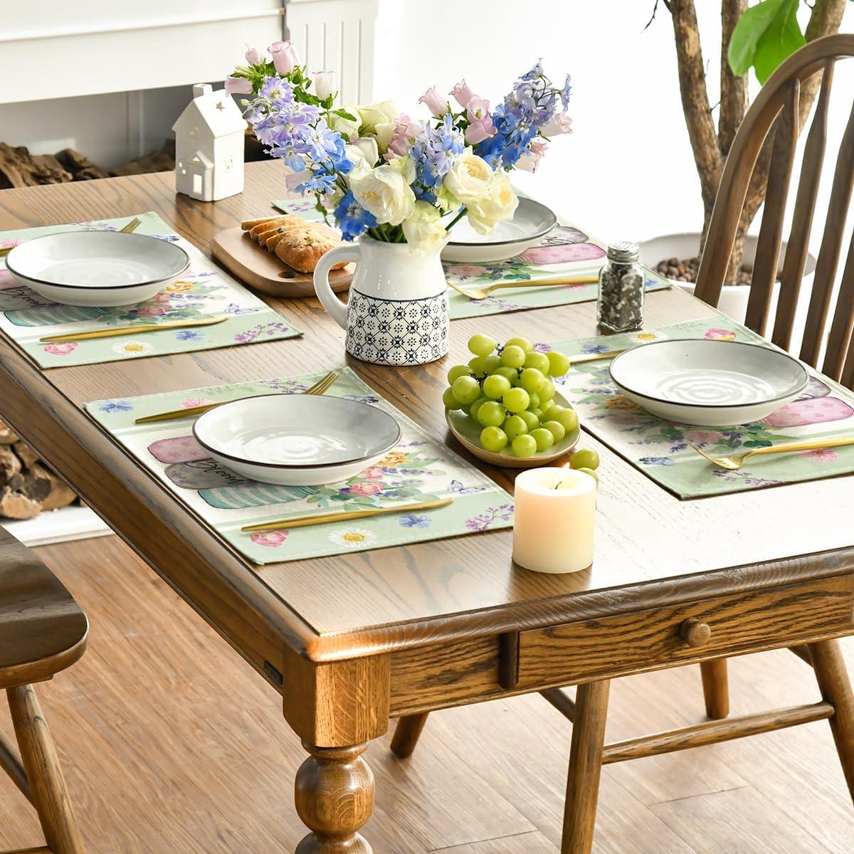 imageArtoid Mode Green Bloom Vase Floral Spring Round Placemats Set of 4 14 Inch Summer Holiday Round Table Mats for Dining DecorationGreen