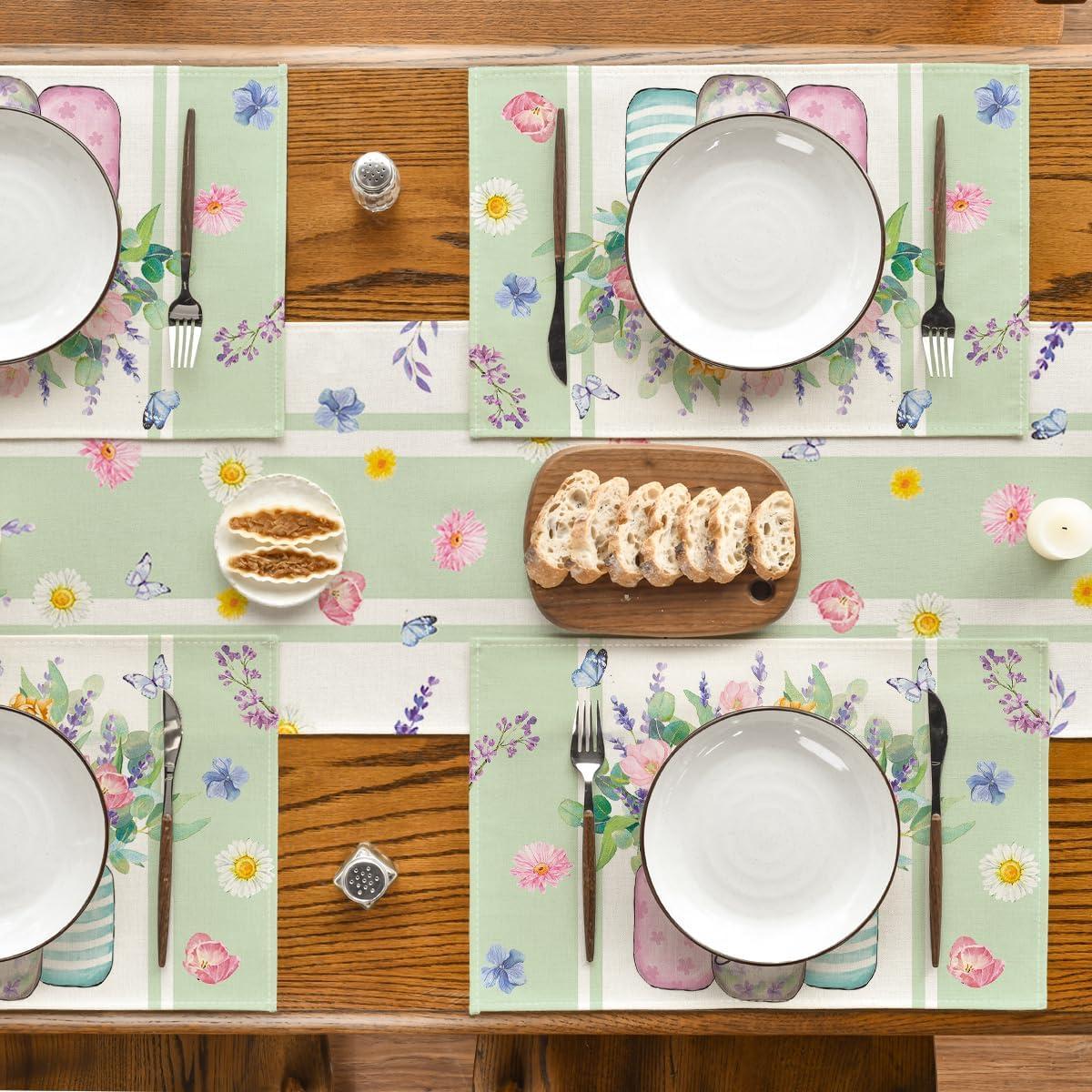 imageArtoid Mode Green Bloom Vase Floral Spring Round Placemats Set of 4 14 Inch Summer Holiday Round Table Mats for Dining DecorationGreen