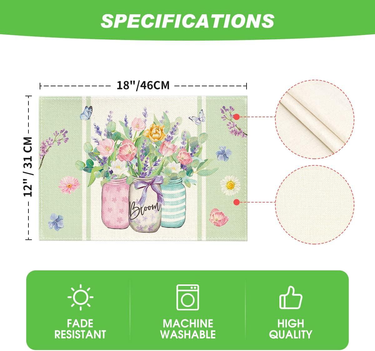 imageArtoid Mode Green Bloom Vase Floral Spring Round Placemats Set of 4 14 Inch Summer Holiday Round Table Mats for Dining DecorationGreen