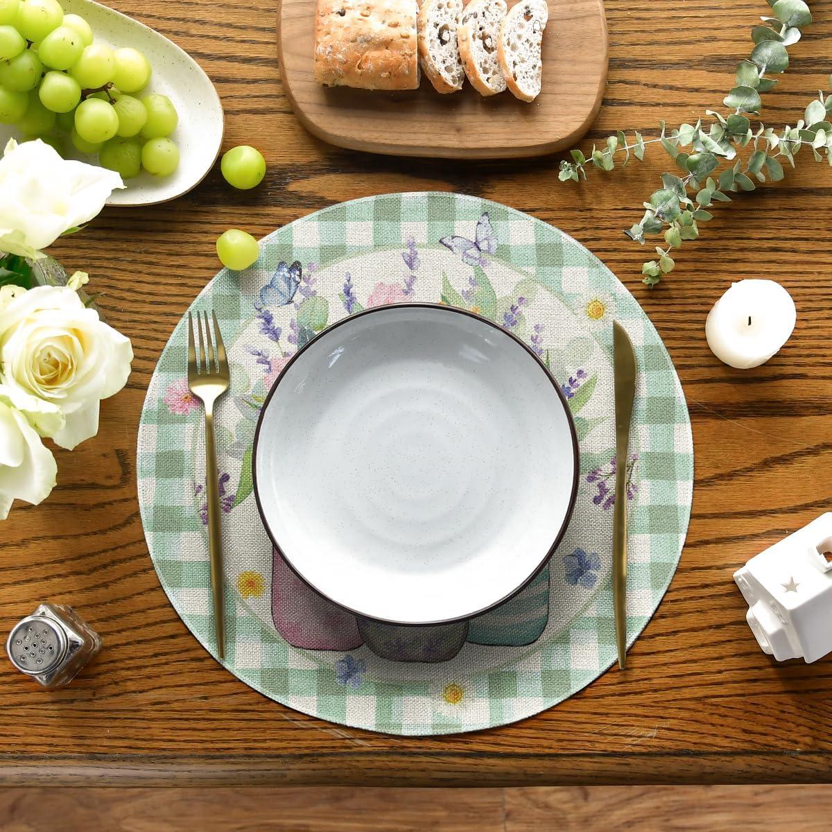 imageArtoid Mode Green Bloom Vase Floral Spring Round Placemats Set of 4 14 Inch Summer Holiday Round Table Mats for Dining DecorationGreen