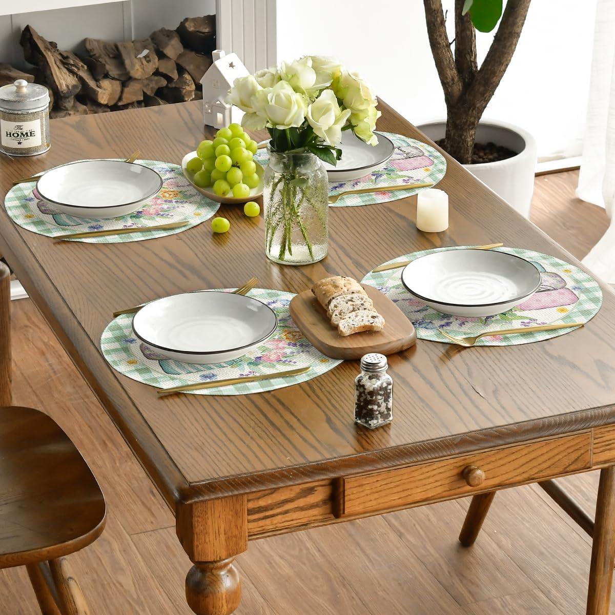 imageArtoid Mode Green Bloom Vase Floral Spring Round Placemats Set of 4 14 Inch Summer Holiday Round Table Mats for Dining DecorationGreen