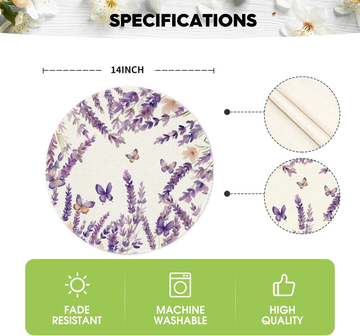 imageArtoid Mode Lavender Floral Flowers Spring Round Placemats Set of 4 14 Inch Seasonal Table Mats for Party Kitchen Dining DecorationLavender