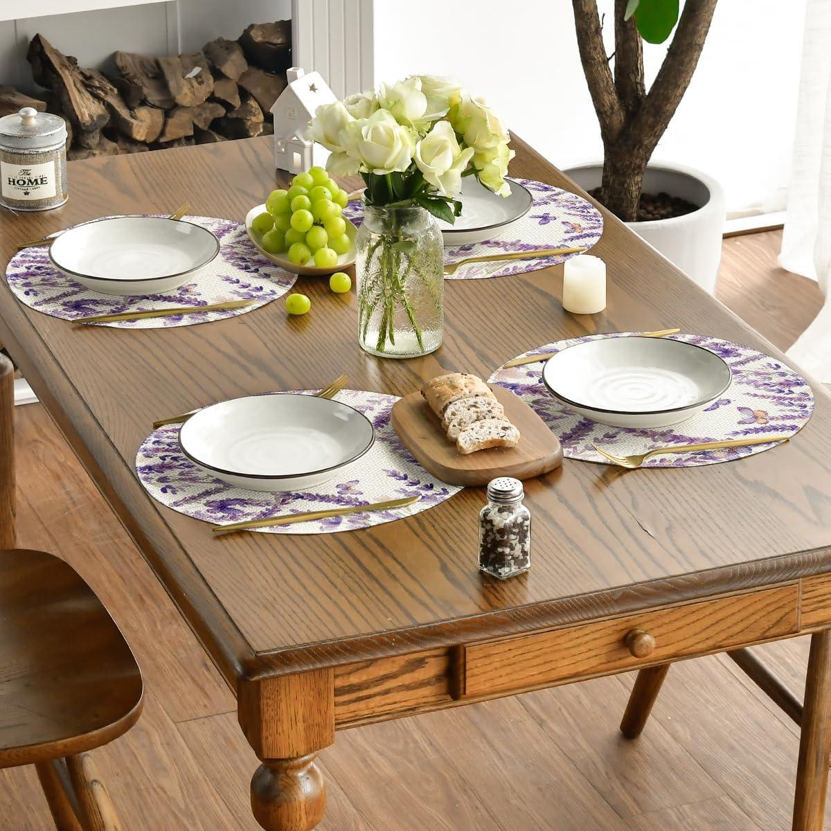 imageArtoid Mode Lavender Floral Flowers Spring Round Placemats Set of 4 14 Inch Seasonal Table Mats for Party Kitchen Dining DecorationLavender