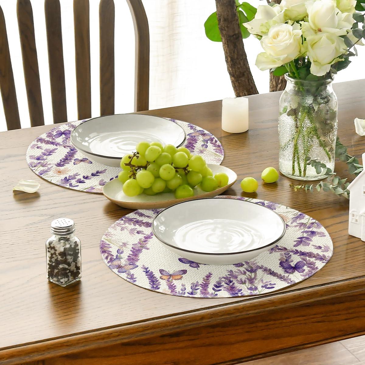 imageArtoid Mode Lavender Floral Flowers Spring Round Placemats Set of 4 14 Inch Seasonal Table Mats for Party Kitchen Dining DecorationLavender