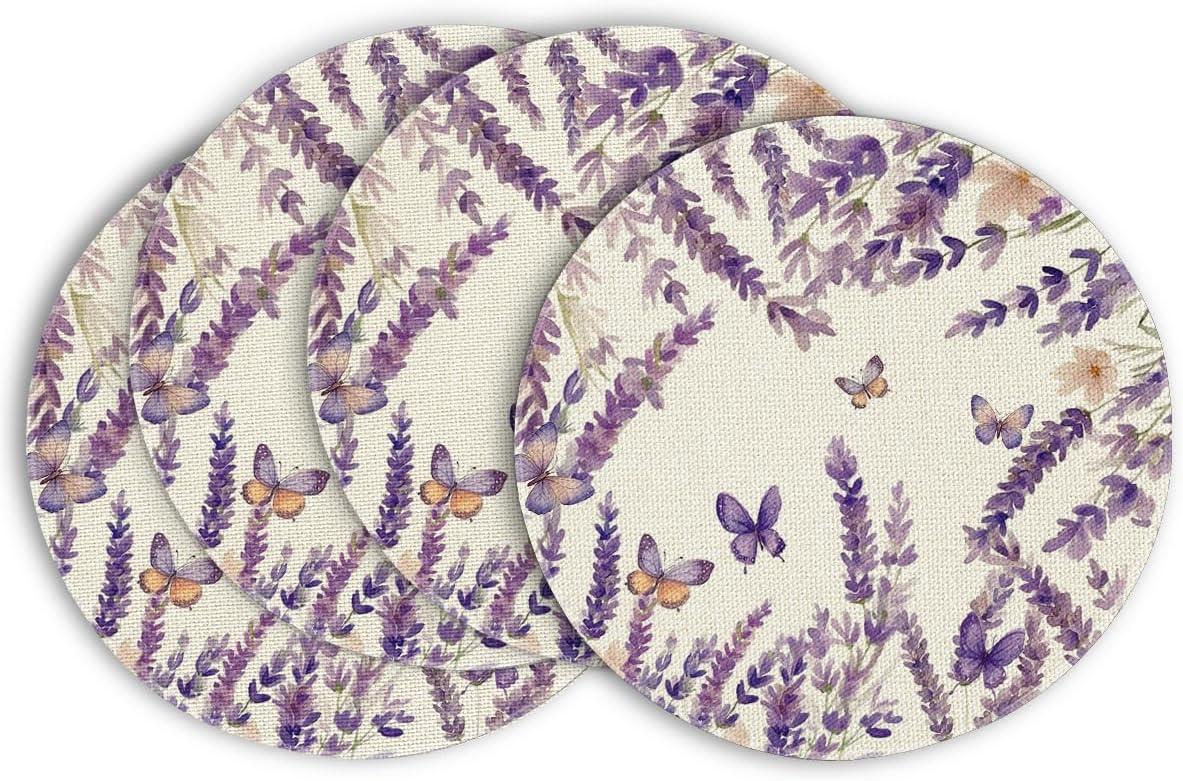 imageArtoid Mode Lavender Floral Flowers Spring Round Placemats Set of 4 14 Inch Seasonal Table Mats for Party Kitchen Dining DecorationLavender