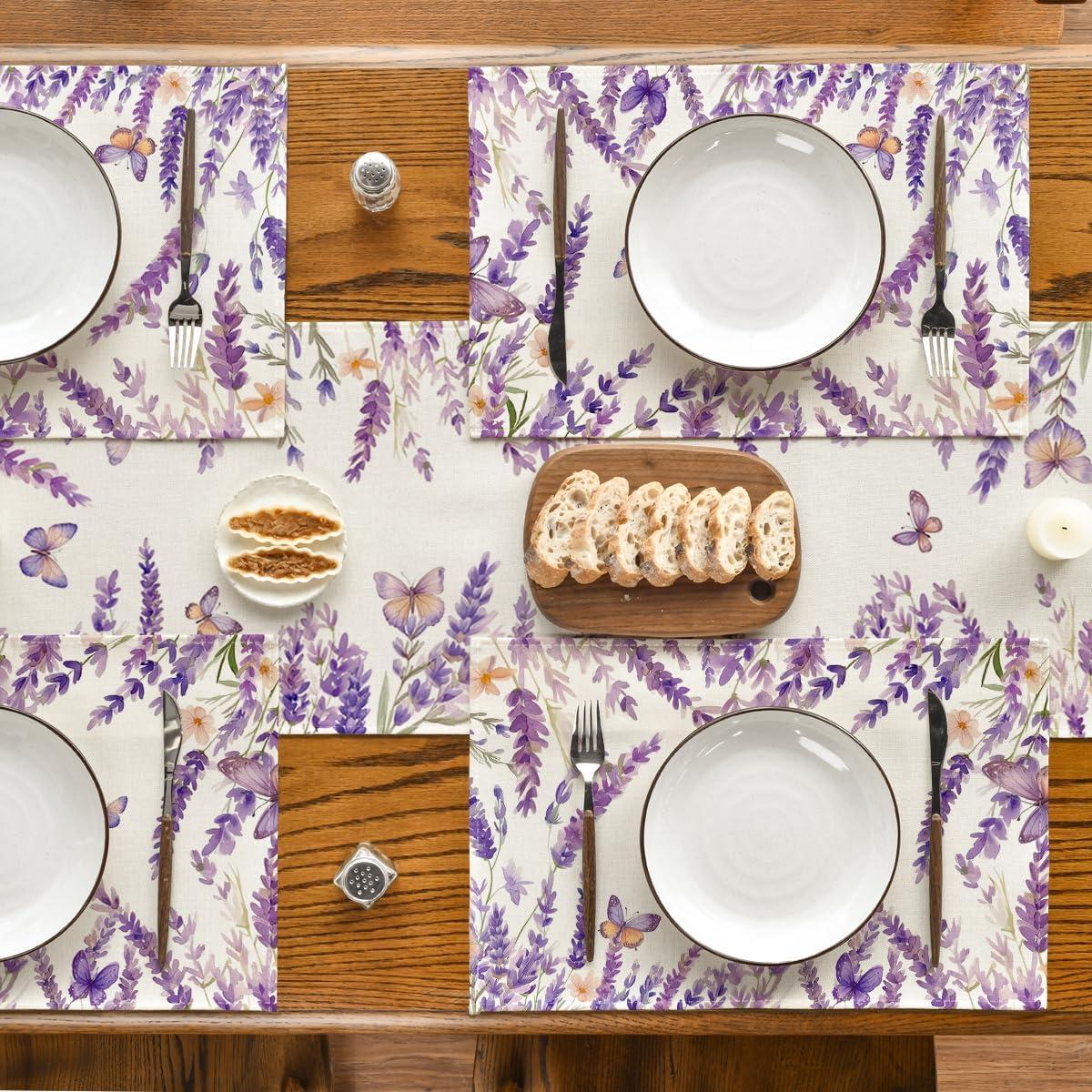 imageArtoid Mode Lavender Floral Flowers Spring Round Placemats Set of 4 14 Inch Seasonal Table Mats for Party Kitchen Dining DecorationLavender