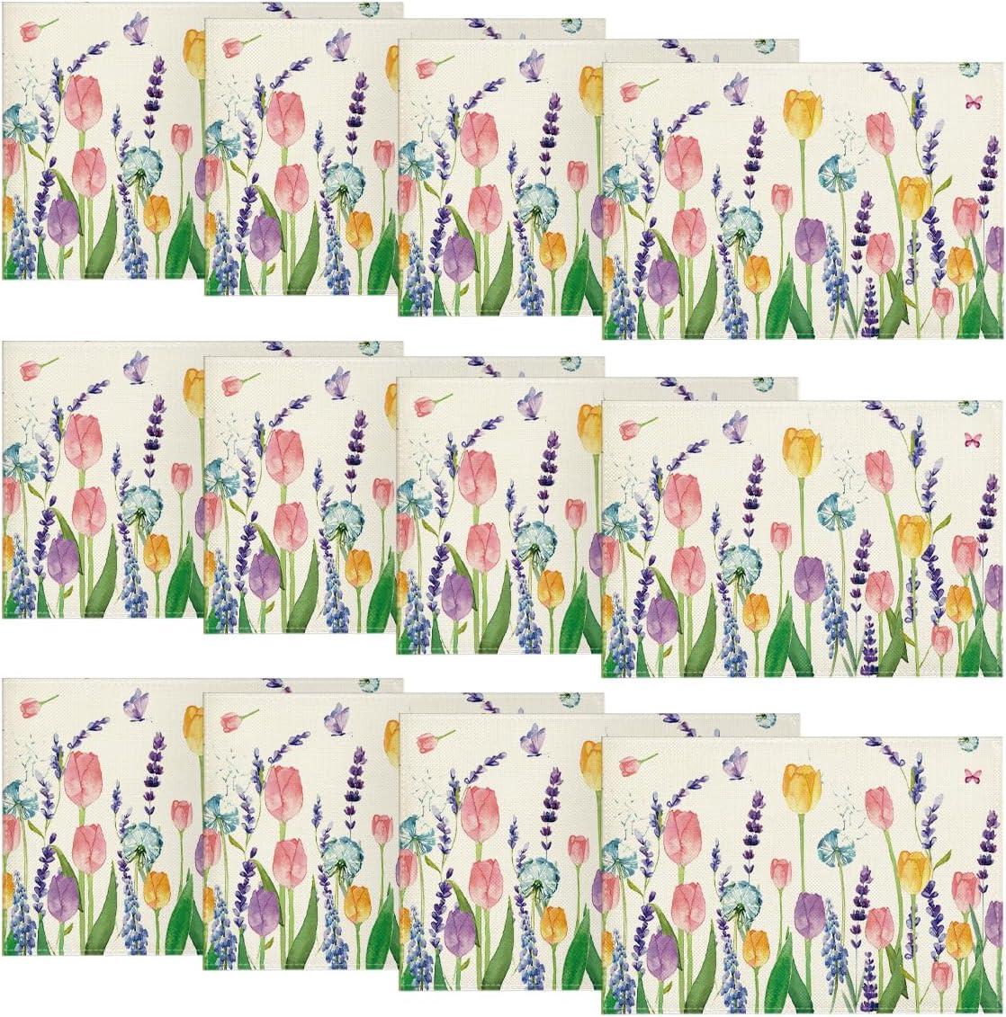 imageArtoid Mode Lavender Tulip Spring Round Placemats Set of 4 14 Inch Seasonal Summer Rustic Vintage Table Mats for Party Kitchen Dining DecorationBeige