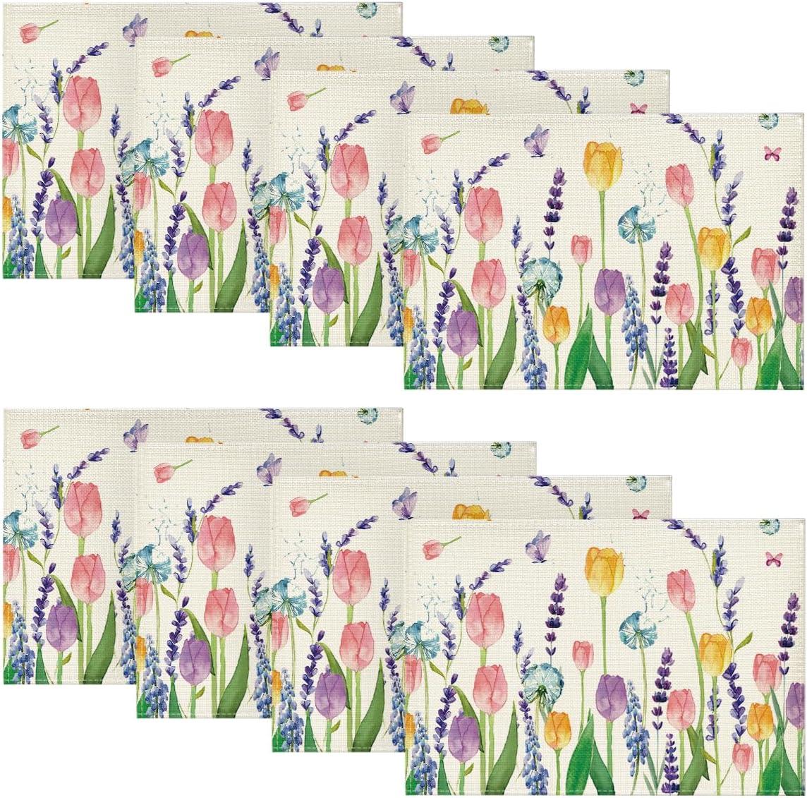 imageArtoid Mode Lavender Tulip Spring Round Placemats Set of 4 14 Inch Seasonal Summer Rustic Vintage Table Mats for Party Kitchen Dining DecorationBeige