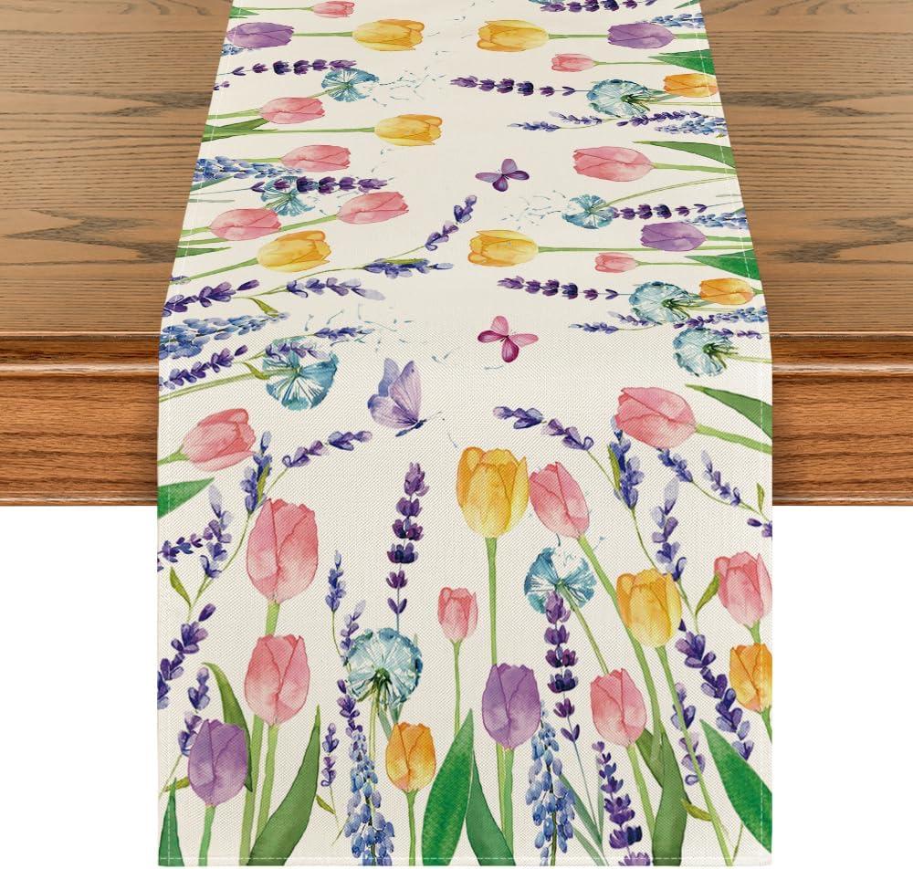 imageArtoid Mode Lavender Tulip Spring Round Placemats Set of 4 14 Inch Seasonal Summer Rustic Vintage Table Mats for Party Kitchen Dining DecorationBeige