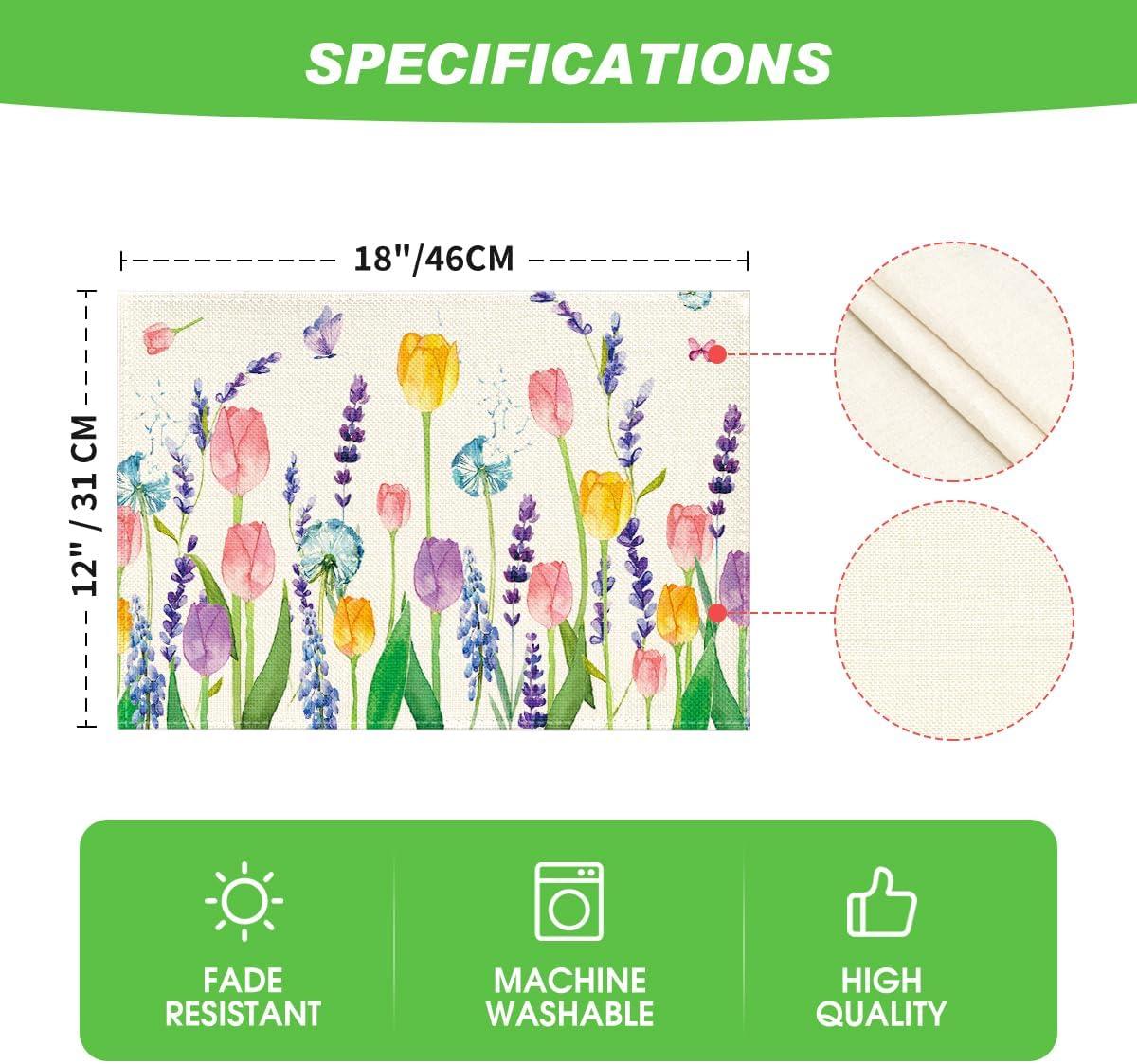 imageArtoid Mode Lavender Tulip Spring Round Placemats Set of 4 14 Inch Seasonal Summer Rustic Vintage Table Mats for Party Kitchen Dining DecorationBeige