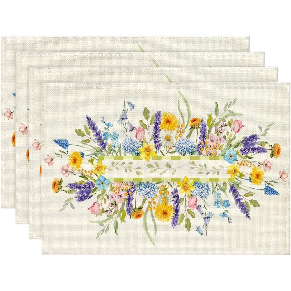 imageArtoid Mode Bloom Flowers Tulip Spring Placemats Set of 4 12x18 Inch Seasonal Table Mats for Party Kitchen Dining Decoration