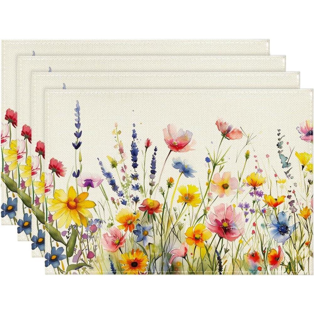 imageArtoid Mode Daisy Lavender Floral Leaves Spring Placemats Set of 412x18 Inch Seasonal Spring Table Mats for Party Kitchen Dining DecorationBeige