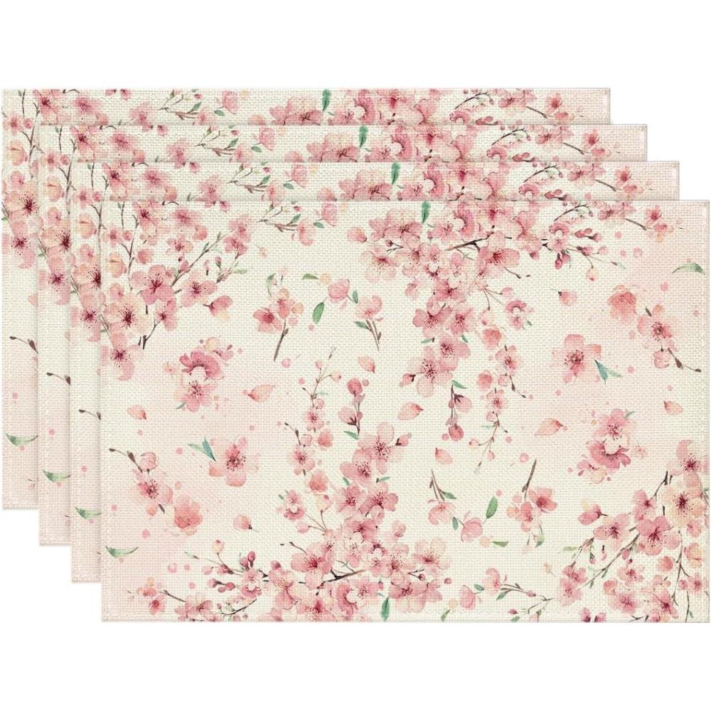 imageArtoid Mode Floral Cherry Blossoms Branches Spring Placemats Set of 4 12x18 Inch Seasonal Summer Table Mats for Party Kitchen Dining DecorationPink