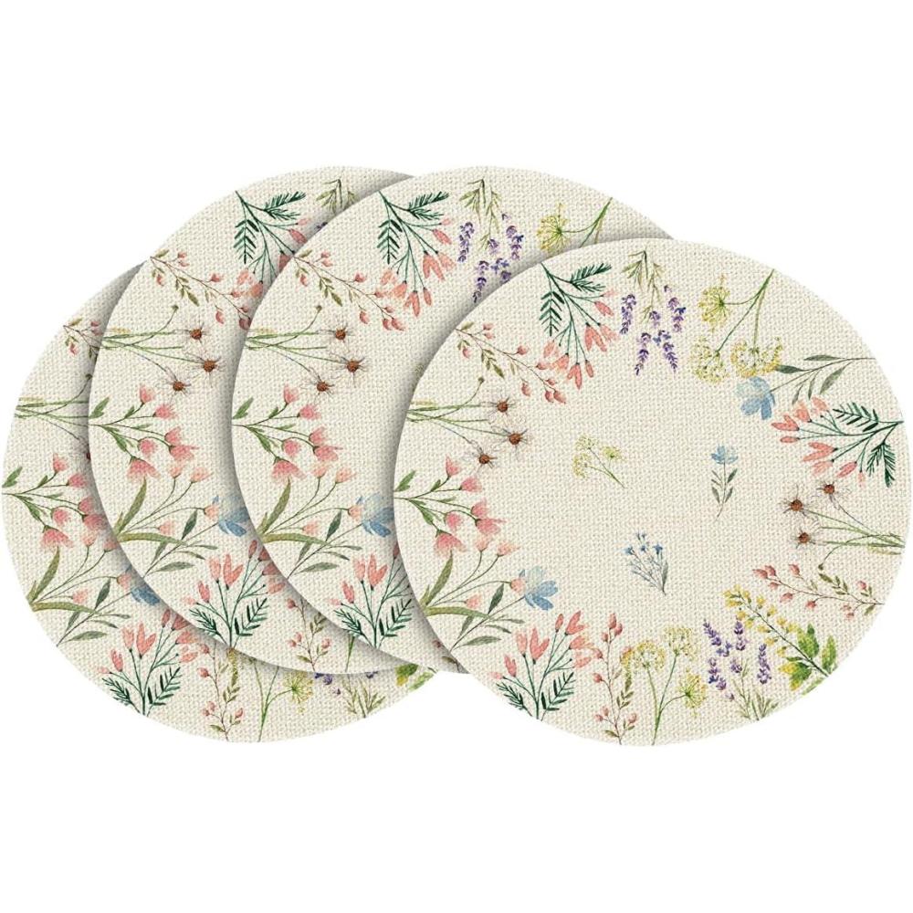 imageArtoid Mode Flowers Floral Spring Round Placemats Set of 4 14 Inch Summer Holiday Round Table Mats for Dining DecorationBeige