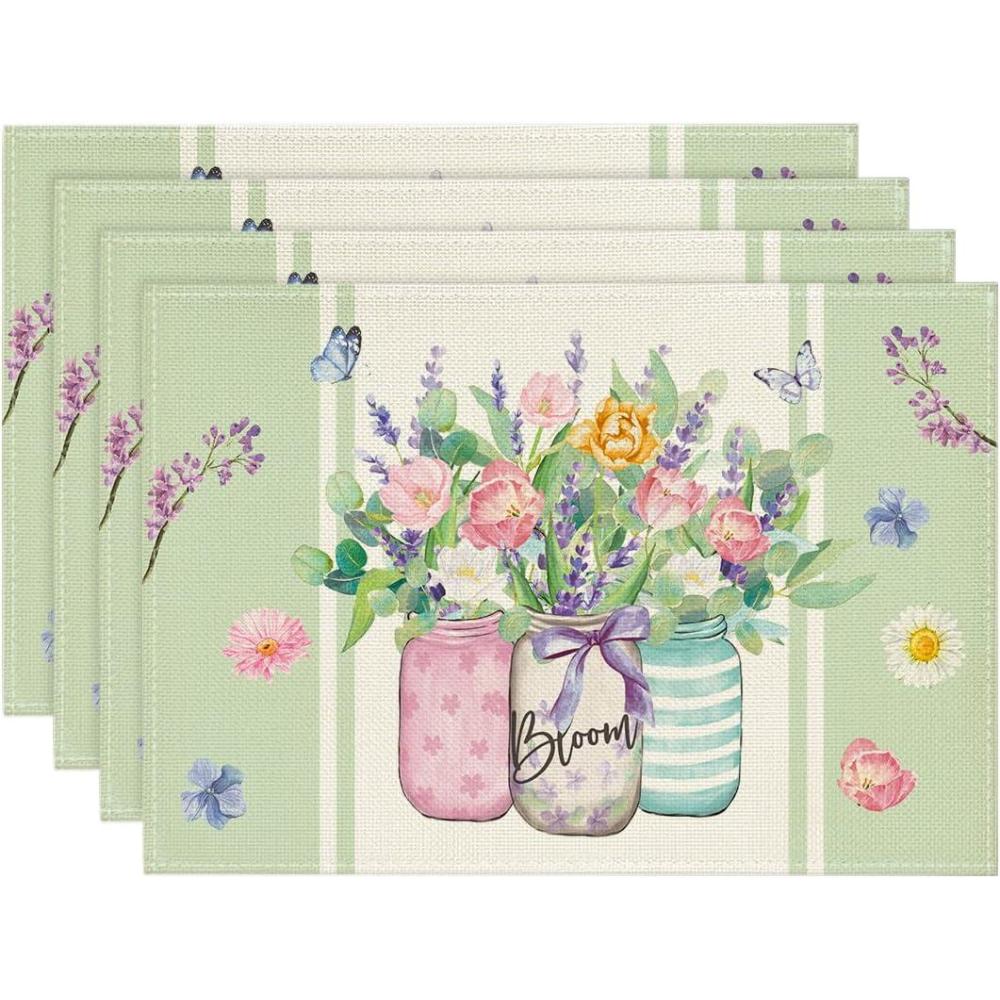 imageArtoid Mode Green Bloom Vase Floral Spring Round Placemats Set of 4 14 Inch Summer Holiday Round Table Mats for Dining DecorationGreen