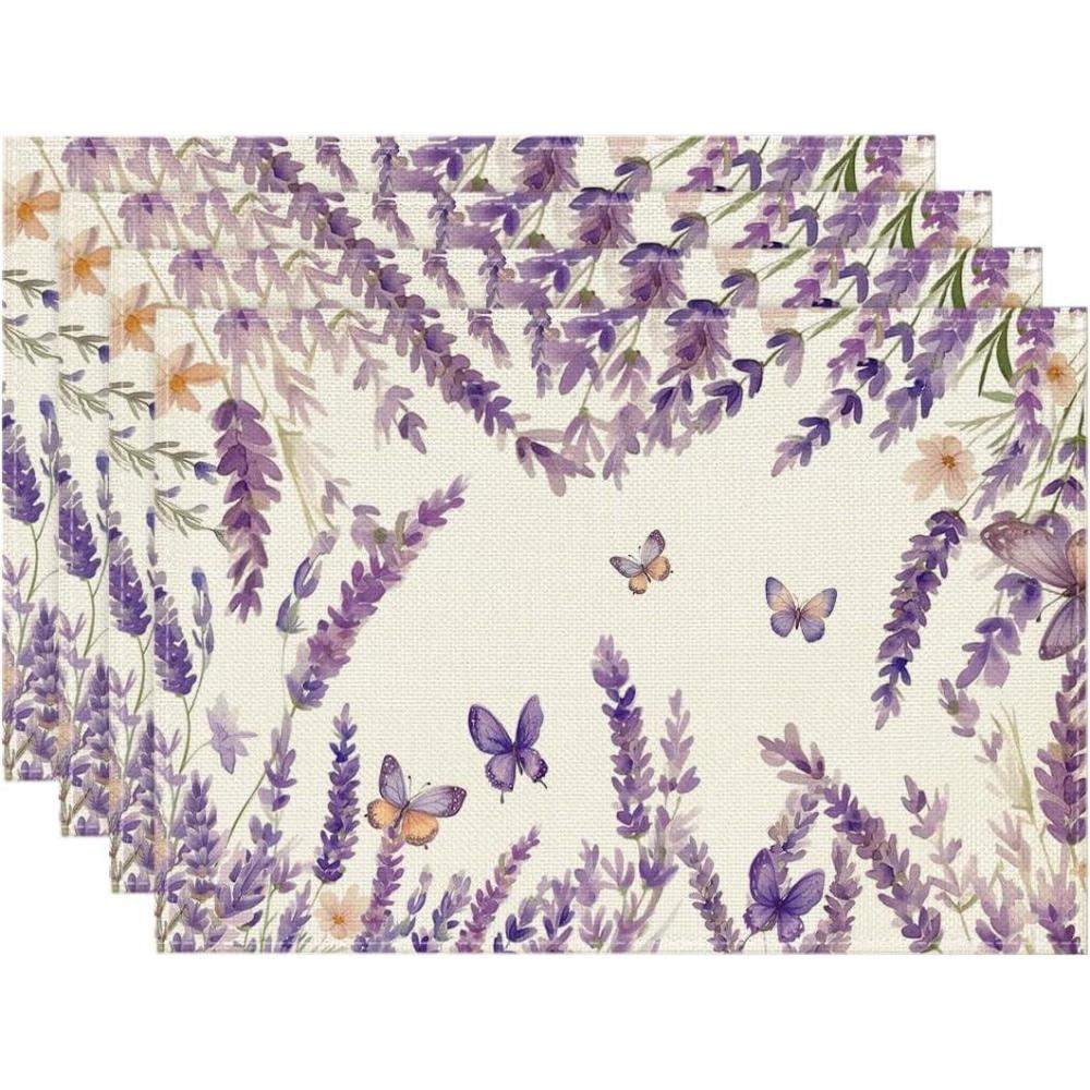 imageArtoid Mode Lavender Floral Flowers Spring Round Placemats Set of 4 14 Inch Seasonal Table Mats for Party Kitchen Dining DecorationLavender