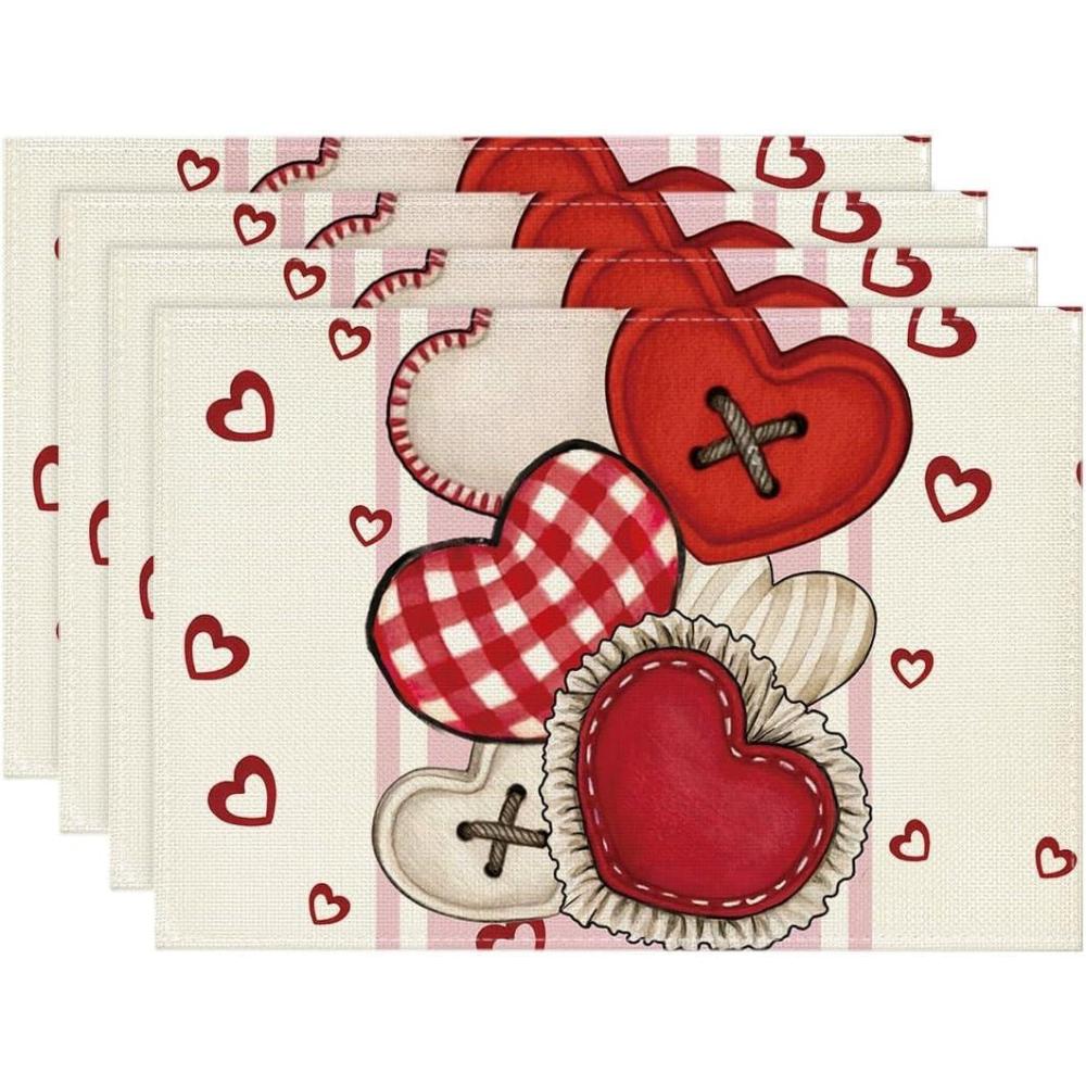 imageArtoid Mode Red HeartShaped Buttons Valentine Placemats Set of 4 12x18 Inch Anniversary Wedding Table Mats for Party Kitchen Dining DecorationPink