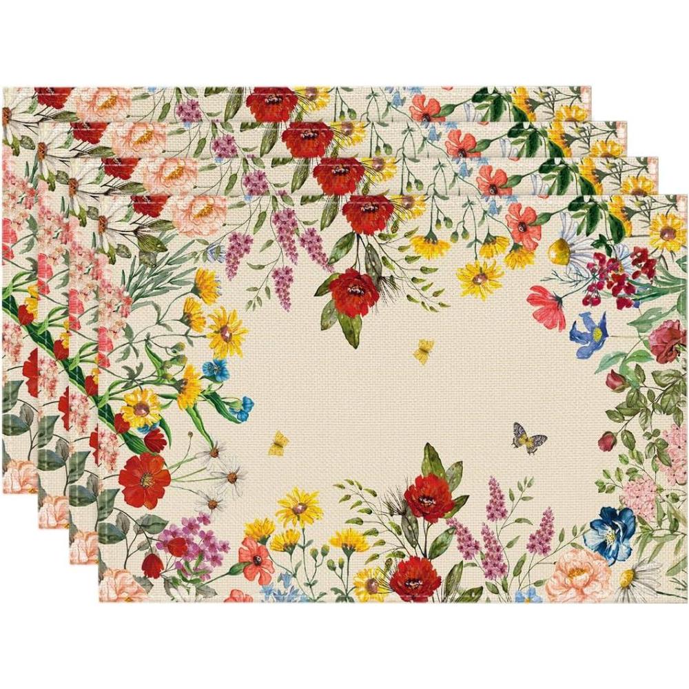 imageArtoid Mode Vintage Floral Spring Round Placemats Set of 4 14 Inch Seasonal Holiday Round Table Mats for Party Kitchen Dining DecorationBeige