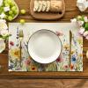Artoid Mode Daisy Lavender Floral Leaves Spring Placemats Set of 4,12×18 Inch Seasonal Spring Table Mats for Party Kitchen Dining Decoration(Beige)
