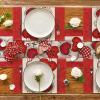 Artoid Mode Red Heart-Shaped Buttons Valentine Placemats Set of 4, 12×18 Inch Anniversary Wedding Table Mats for Party Kitchen Dining Decoration(Red)