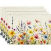 Artoid Mode Daisy Lavender Floral Leaves Spring Placemats Set of 4,12×18 Inch Seasonal Spring Table Mats for Party Kitchen Dining Decoration(Beige)