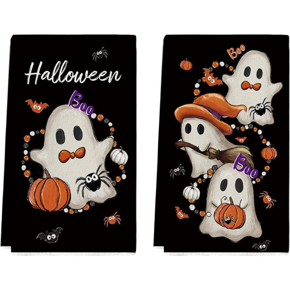 imageArtoid Mode Beige Beads Pumpkin Ghost Halloween Kitchen Towels Dish Towels 18x26 Inch Farmhouse Bats Spider Decoration Hand Towels Set of 2Black