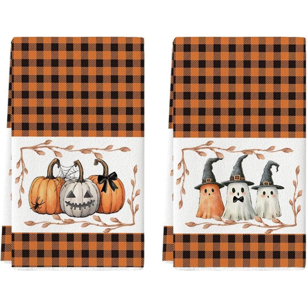 imageArtoid Mode Orange Black Stripes Pumpkin Ghost Halloween Kitchen Towels Dish Towels 18x26 Inch Farmhouse Spider Decoration Hand Towels Set of 2OrangeBlck