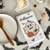 Artoid Mode Beige Beads Pumpkin Ghost Halloween Kitchen Towels Dish Towels, 18×26 Inch Farmhouse Bats Spider Decoration Hand Towels Set of 2(Beige)