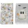 Artoid Mode Grey Pumpkin Ghost Halloween Kitchen Towels Dish Towels, 18×26 Inch Farmhouse Bats Spooky Decoration Hand Towels Set of 2