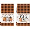 Artoid Mode Orange Black Stripes Pumpkin Ghost Halloween Kitchen Towels Dish Towels, 18×26 Inch Farmhouse Spider Decoration Hand Towels Set of 2(Orange/Blck)