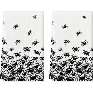 Artoid Mode Black Spider Halloween Kitchen Towels Dish Towels, 18×26 Inch Farmhouse Spooky Decoration Hand Towels Set of 2