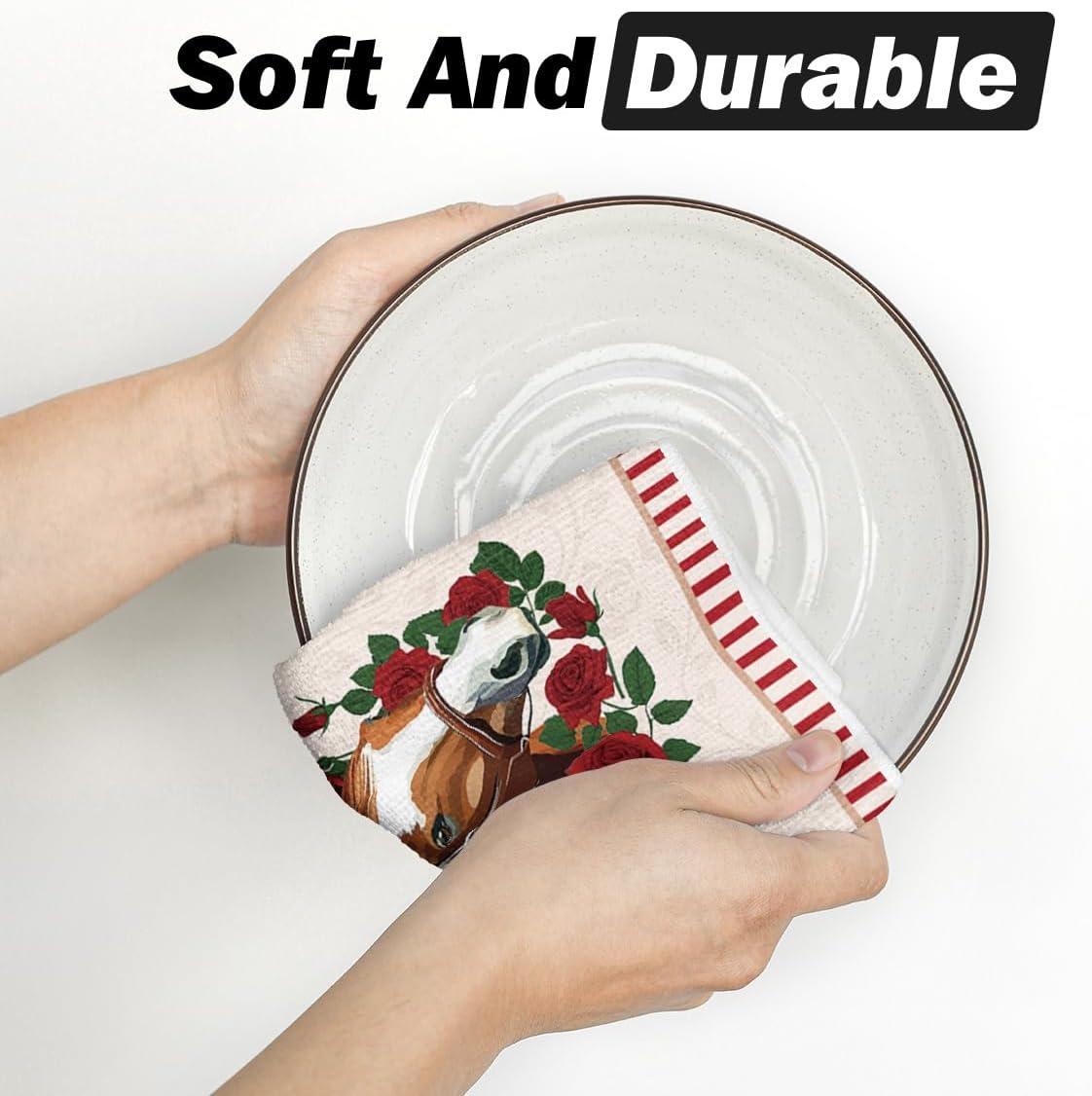 imageArtoid Mode Jockey Horse Racing Rose Kentucky Kitchen Towels Dish Towels 18x26 Inch Festival Farmhouse Decoration Hand Towels Set of 4