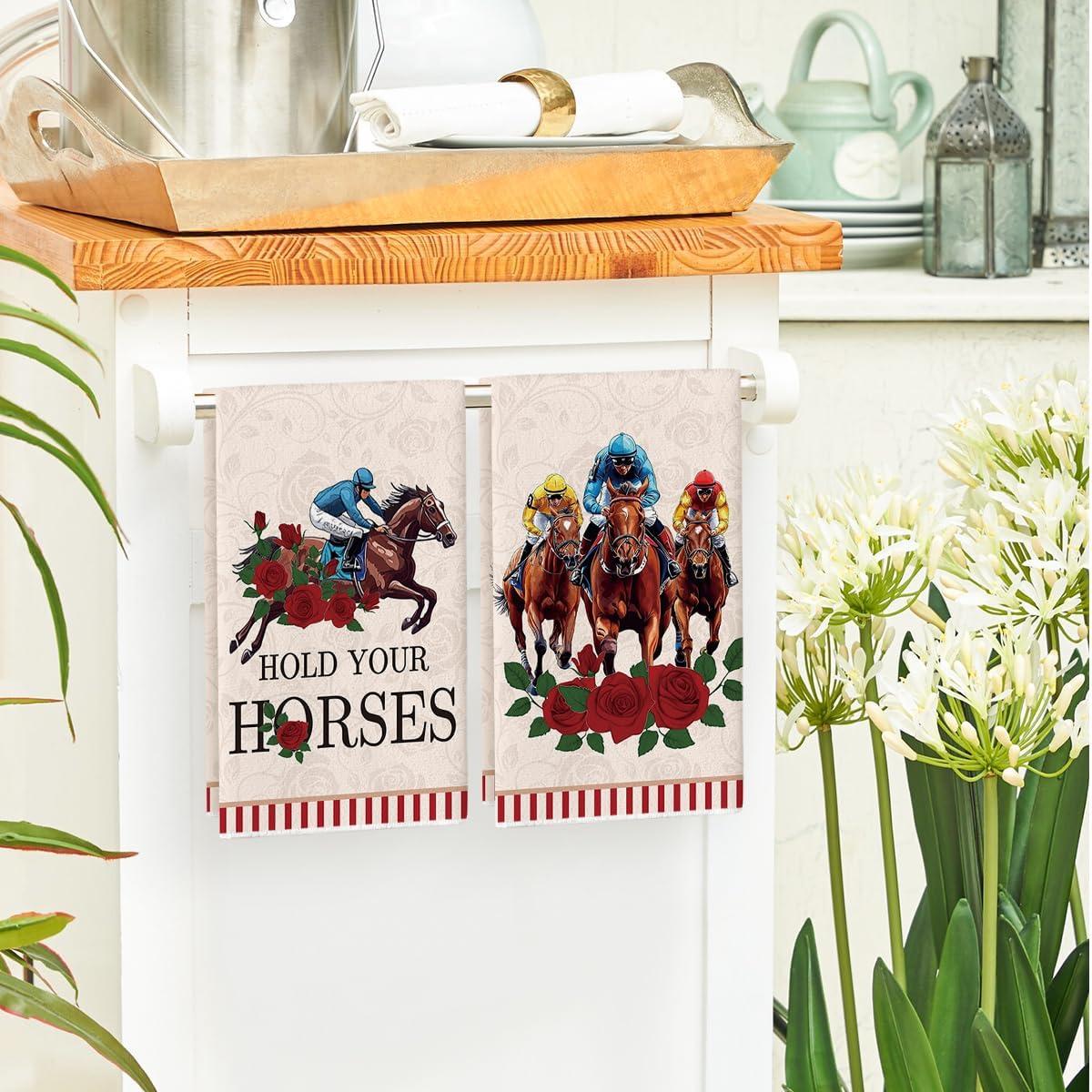 imageArtoid Mode Jockey Horse Racing Rose Kentucky Kitchen Towels Dish Towels 18x26 Inch Festival Farmhouse Decoration Hand Towels Set of 4