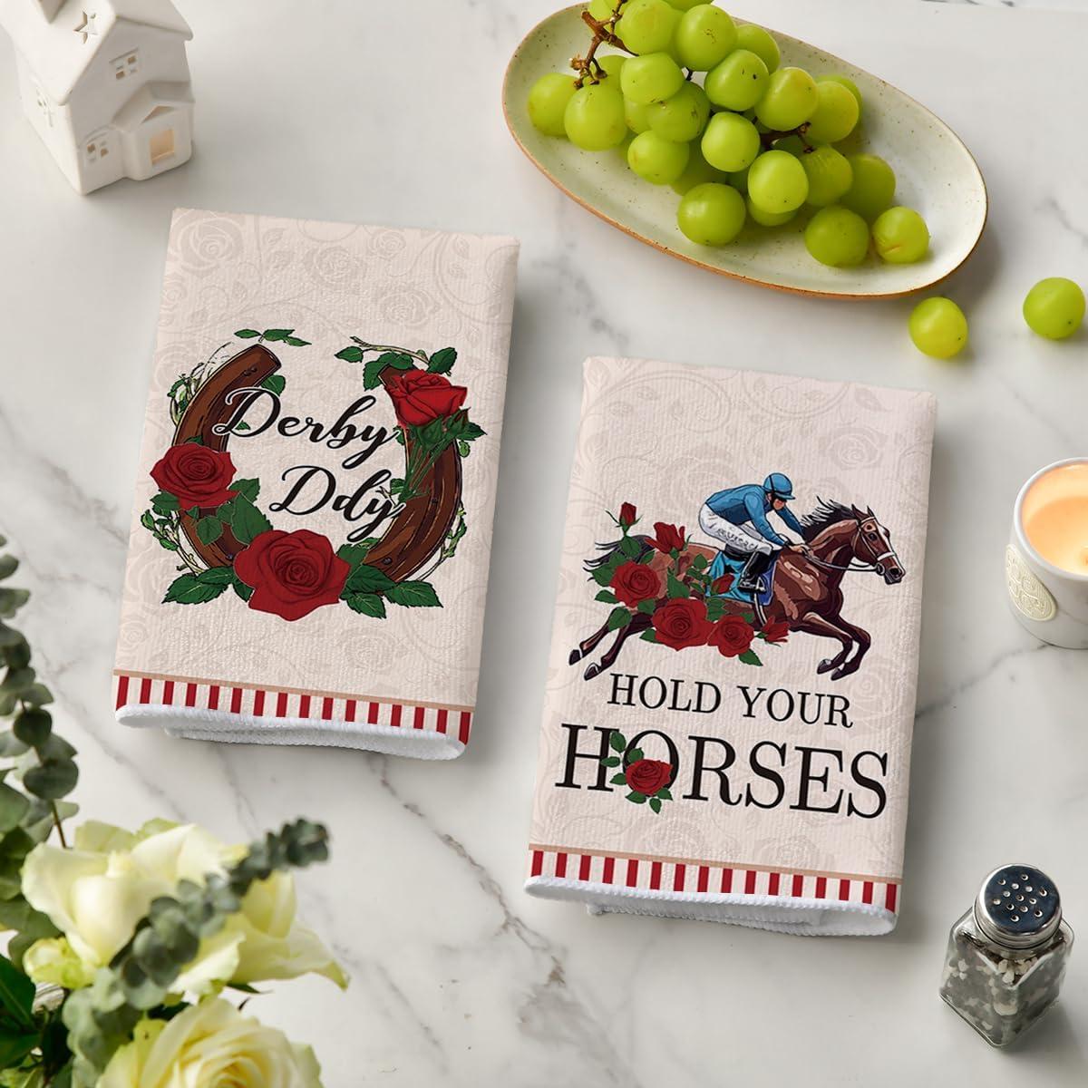 imageArtoid Mode Jockey Horse Racing Rose Kentucky Kitchen Towels Dish Towels 18x26 Inch Festival Farmhouse Decoration Hand Towels Set of 4