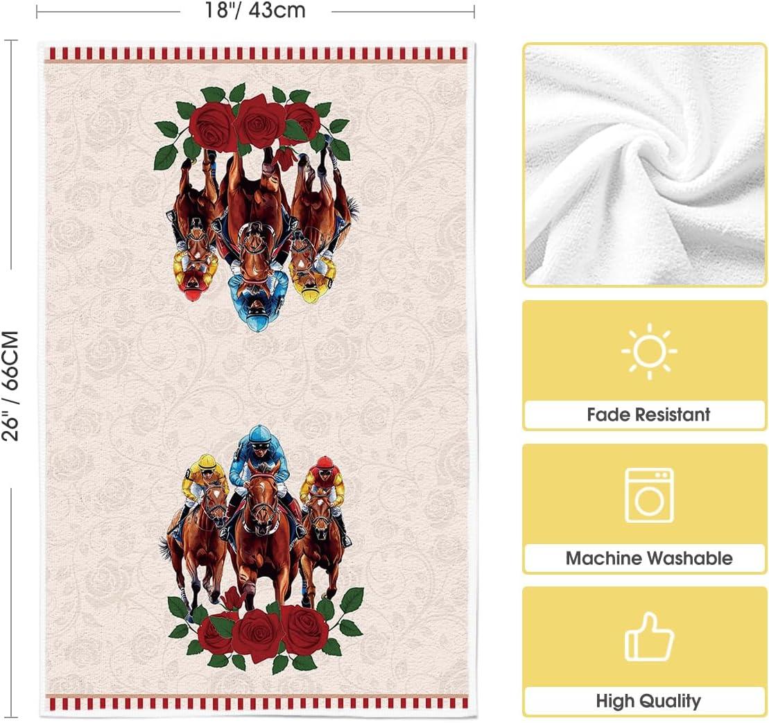 imageArtoid Mode Jockey Horse Racing Rose Kentucky Kitchen Towels Dish Towels 18x26 Inch Festival Farmhouse Decoration Hand Towels Set of 4