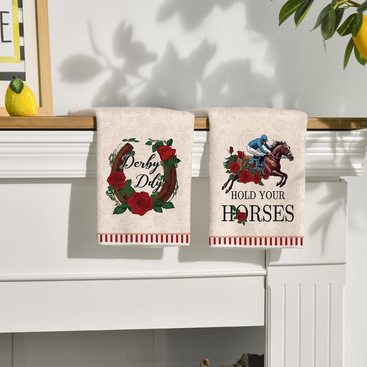 imageArtoid Mode Jockey Horse Racing Rose Kentucky Kitchen Towels Dish Towels 18x26 Inch Festival Farmhouse Decoration Hand Towels Set of 4