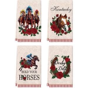 Artoid Mode Jockey Horse Racing Rose Kentucky Kitchen Towels Dish Towels, 18×26 Inch Festival Farmhouse Decoration Hand Towels Set of 4