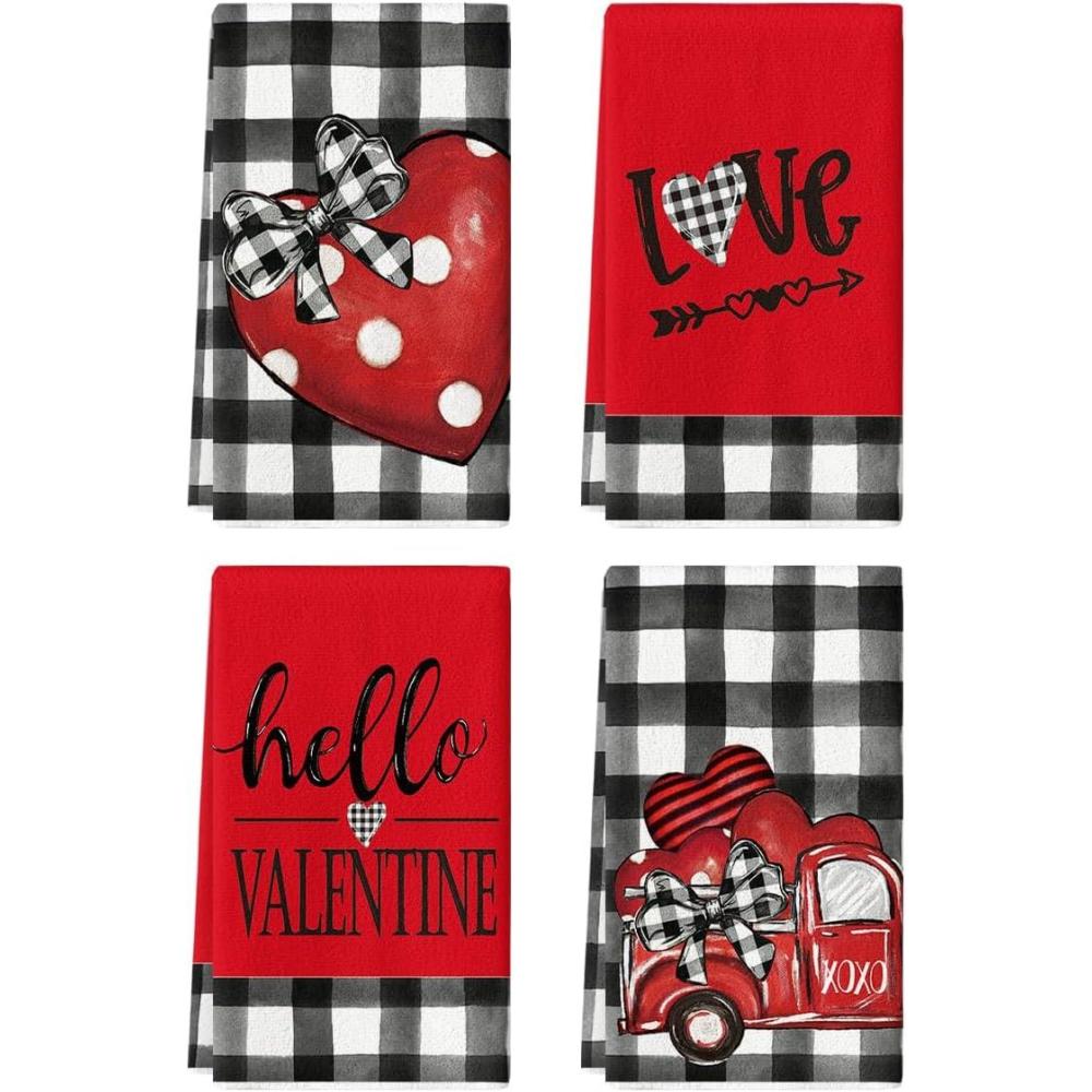 imageArtoid Mode Polka Dot Heart Love Truck Valentines Day Kitchen Towels Dish Towels 18x26 Inch Anniversary Farmhouse Decoration Hand Towels Set of 4